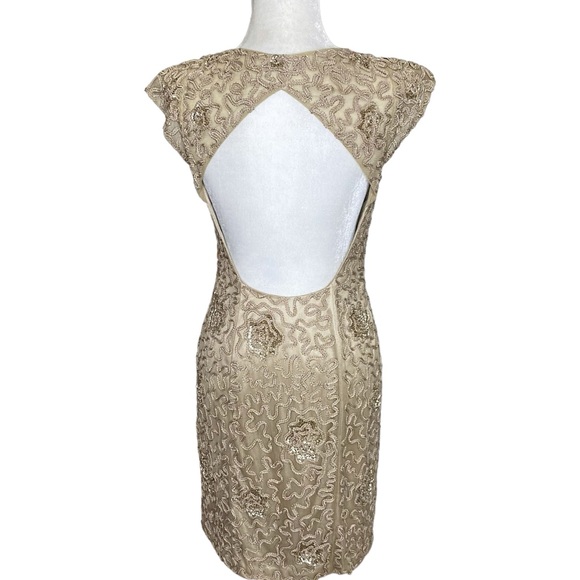 Sue Wong Nocturne Cocktail Sheath Dress Floral Embroidered Sheer Sleeve - Picture 9 of 14